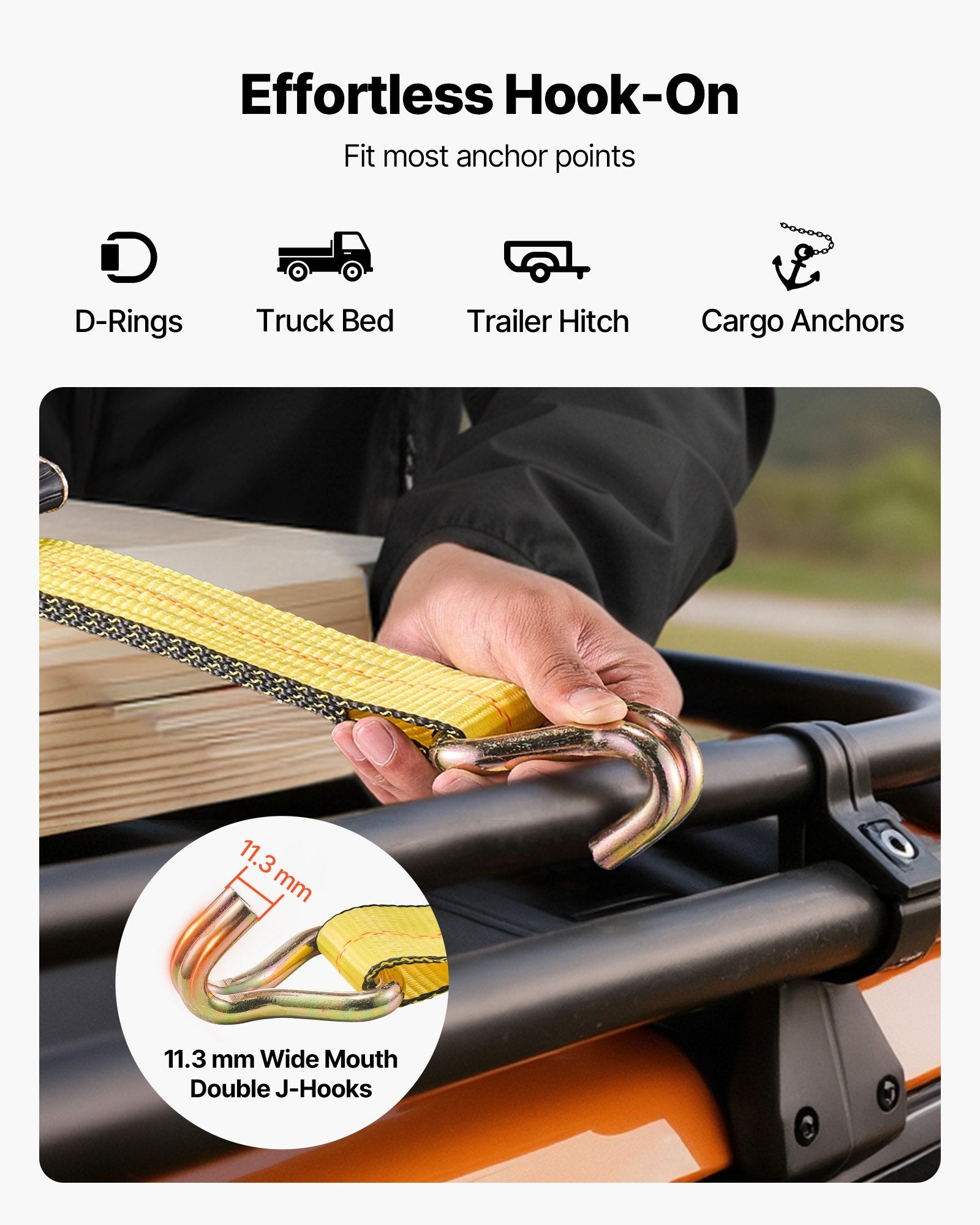 Ratchet Straps, 50.8 mm x 9.1 m, Heavy Duty Tie Down Straps with Double J Hook, 4536 kg Break Strength, Tie V952-SJGJLD2X3010VZ6IN001V0