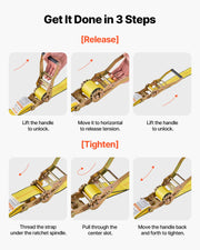 Ratchet Straps, 50.8 mm x 9.1 m, Heavy Duty Tie Down Straps with Double J Hook, 4536 kg Break Strength, Tie V952-SJGJLD2X3010VZ6IN001V0