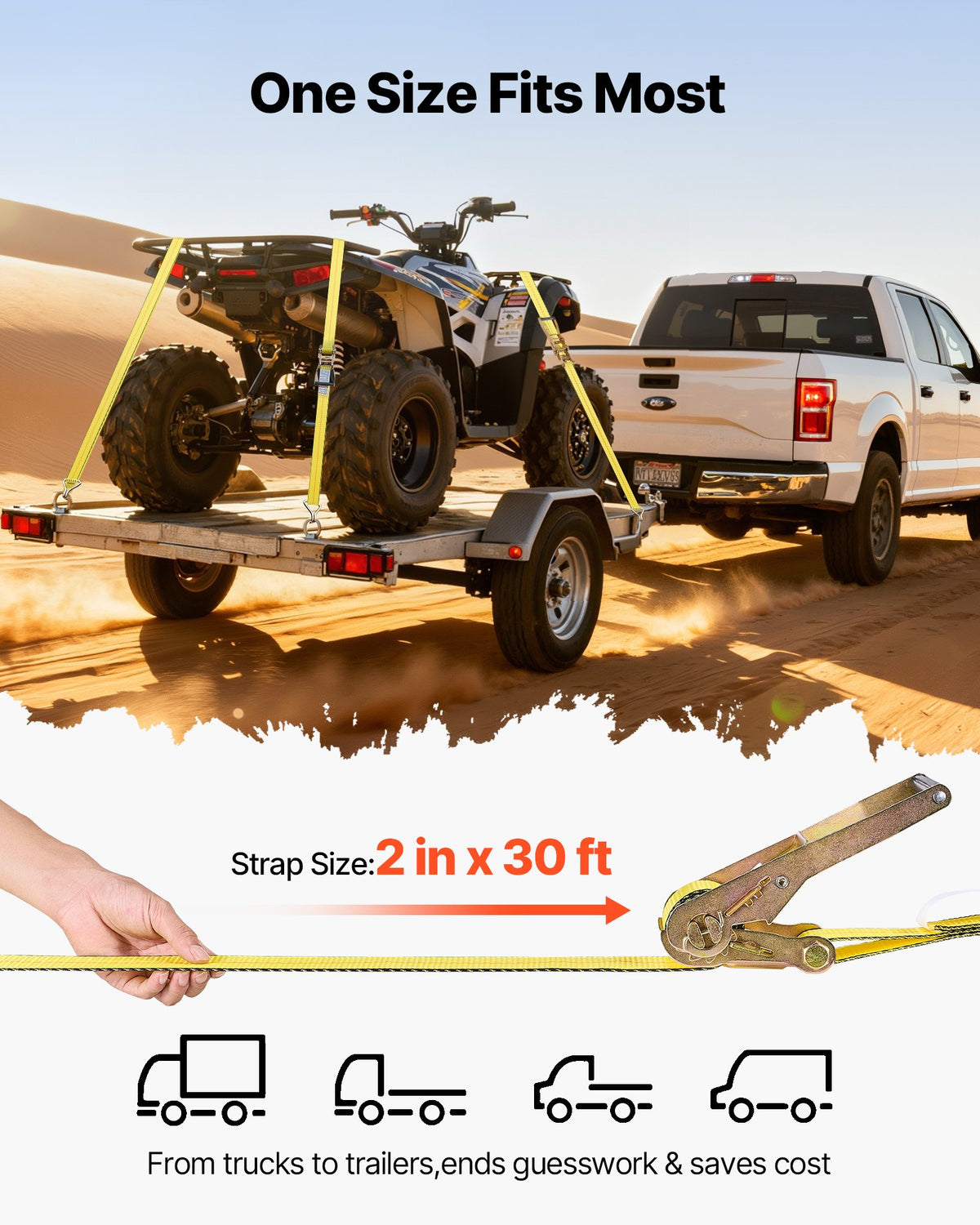Ratchet Straps, 50.8 mm x 9.1 m, Heavy Duty Tie Down Straps with Double J Hook, 4536 kg Break Strength, Carry V952-SJGJLD2X304JSMY7Z001V0