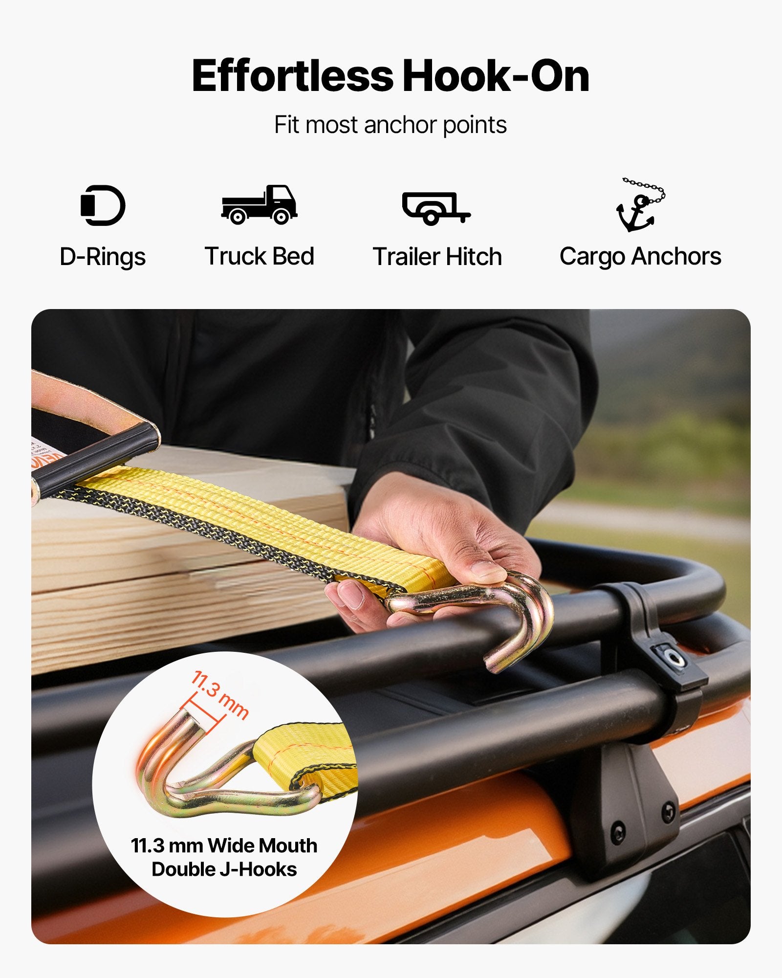 Ratchet Straps, 50.8 mm x 9.1 m, Heavy Duty Tie Down Straps with Double J Hook, 4536 kg Break Strength, Carry V952-SJGJLD2X304JSMY7Z001V0