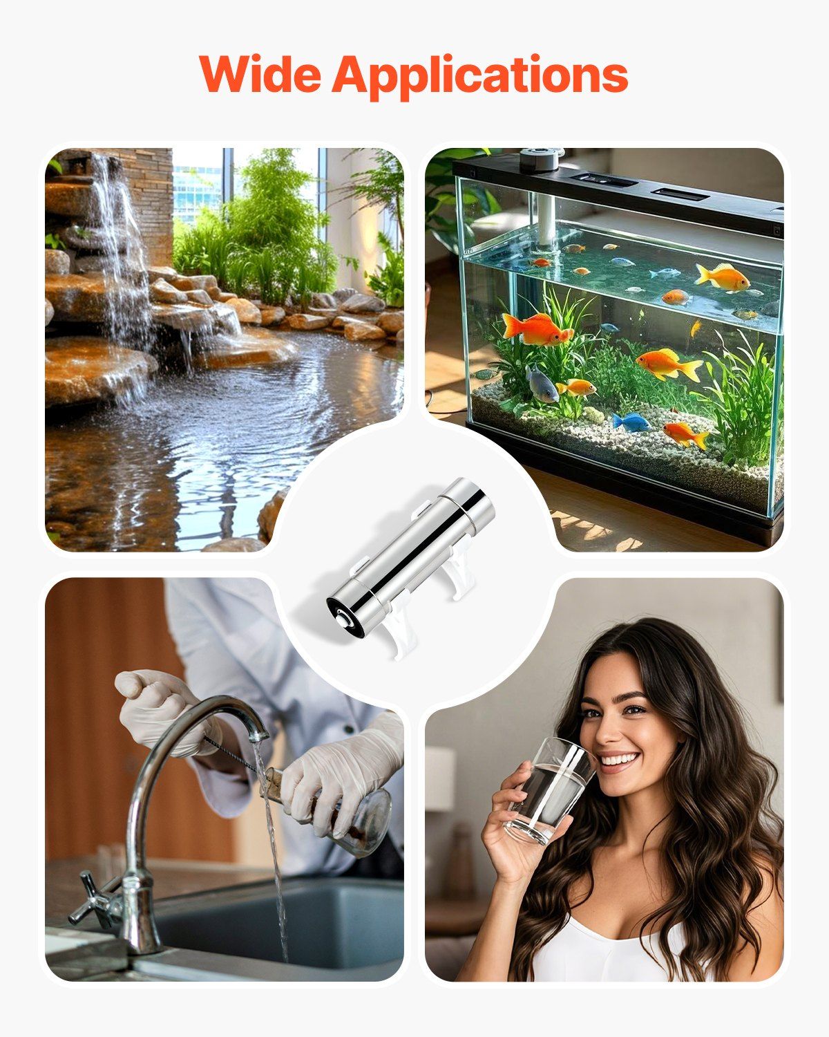 UV Water Purifier, 8W 1GPM, 220V Versatile Ultraviolet Water Purifier Filter with Stainless Steel Housing, V952-SJHXTUV8W1GPFDJEJV3