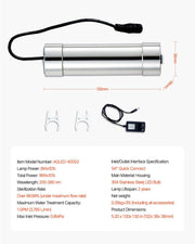 UV Water Purifier, 8W 1GPM, 220V Versatile Ultraviolet Water Purifier Filter with Stainless Steel Housing, V952-SJHXTUV8W1GPFDJEJV3