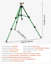 Impact Sprinkler on Tripod Base, 2 Packs, Heavy Duty Tripod Sprinklers with Brass Head & G3/4" Connector, 360 V952-SJJSSQLSZX2J3VCN2002V0