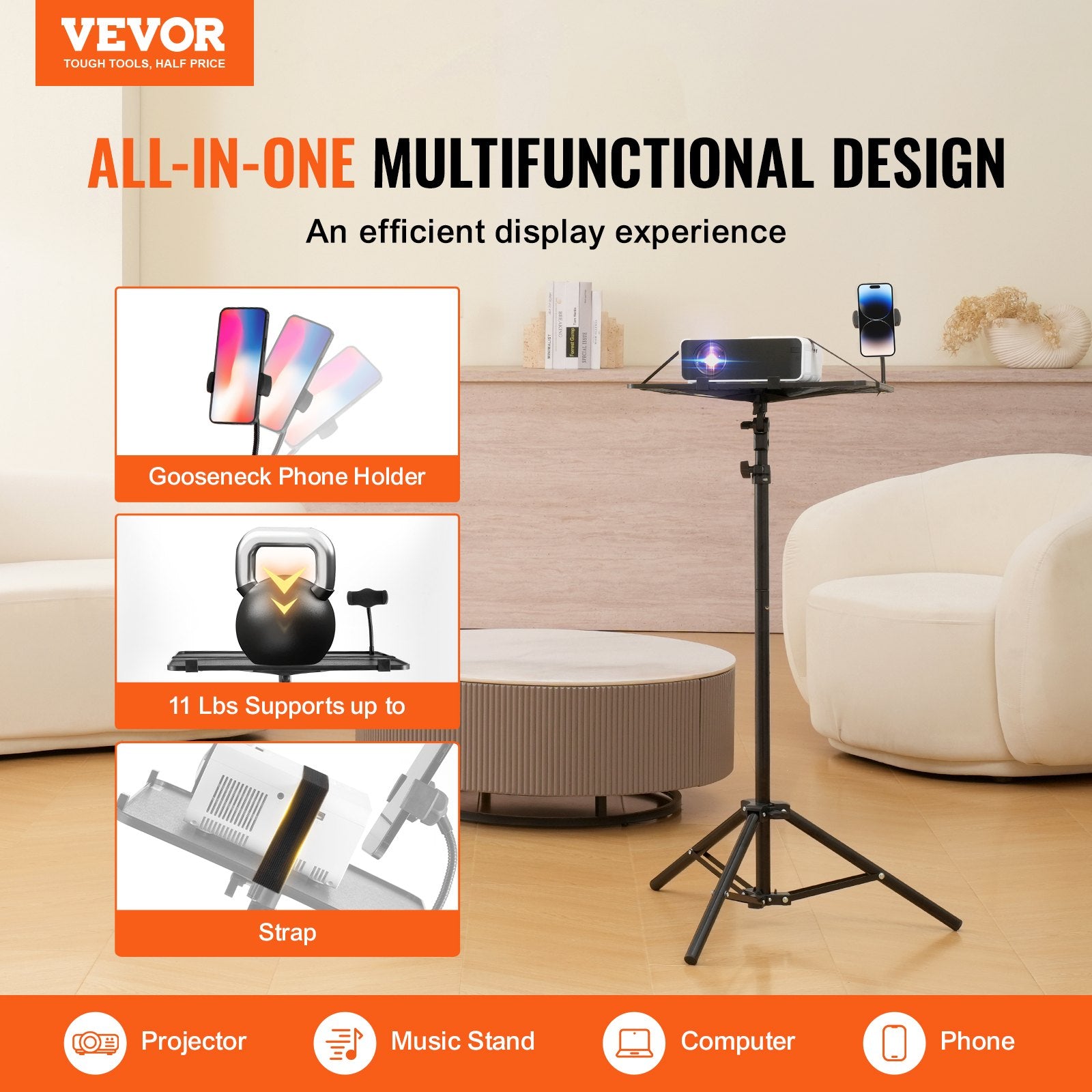 Projector Stand Laptop Stand Tripod Adjustable Height from 26.97 to 63 in V952-SJJSTYYZJDTPORD0VV0