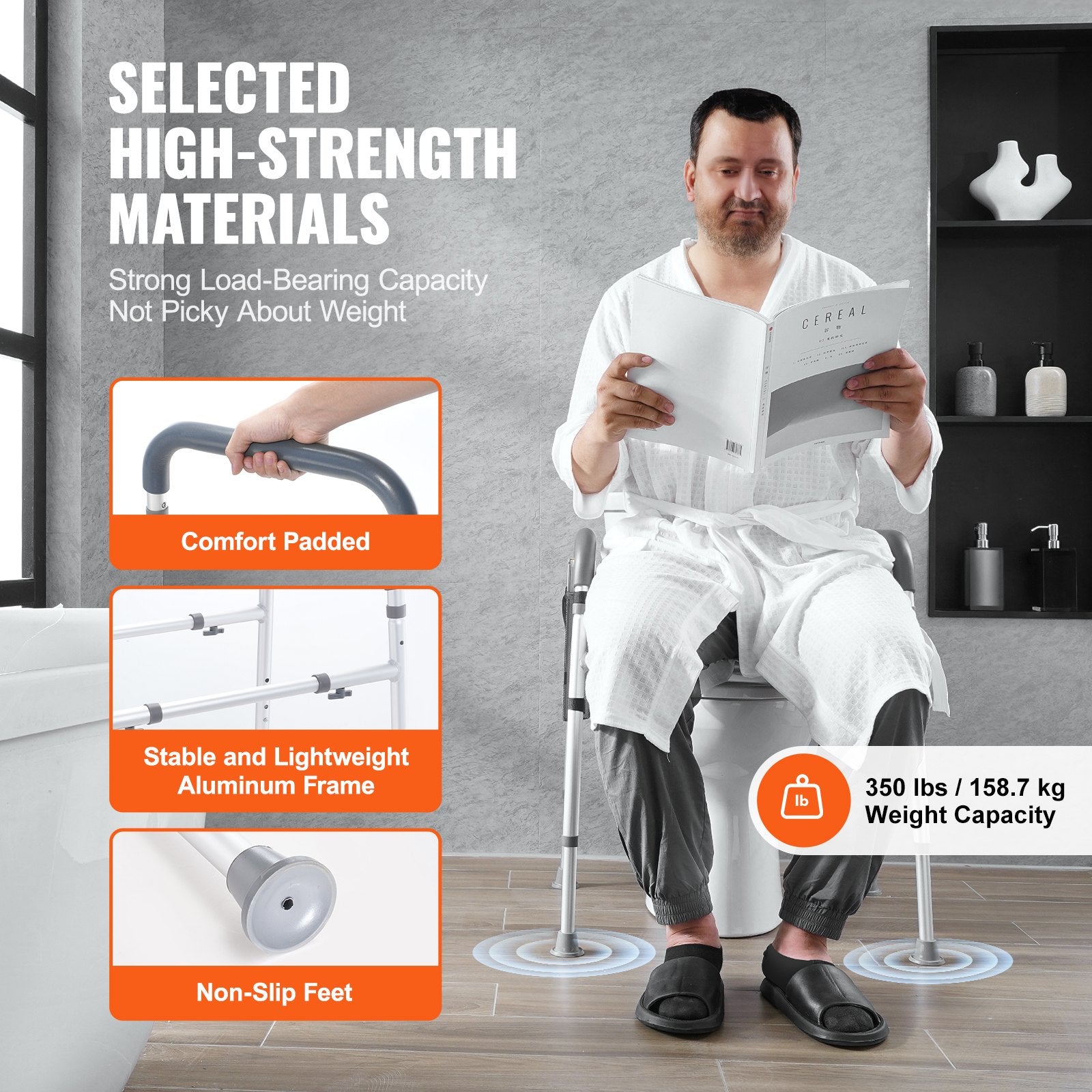 Raised Toilet Seat, 7-Position Height Adjustment 655-805 Mm, 158.7 kg Weight Capacity, with Comfort Padded V952-SJLDSJGMTZDLV1SLQV0