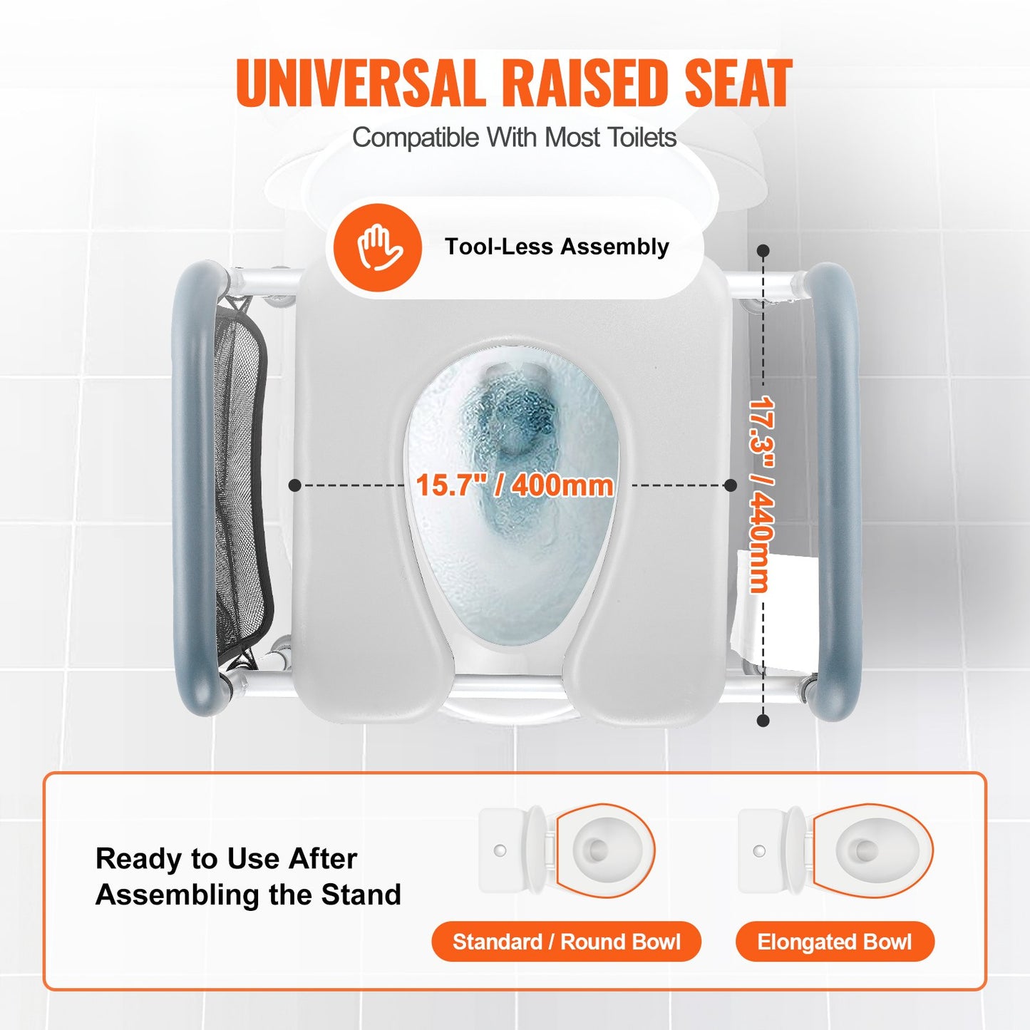 Raised Toilet Seat, 7-Position Height Adjustment 655-805 Mm, 158.7 kg Weight Capacity, with Comfort Padded V952-SJLDSJGMTZDLV1SLQV0