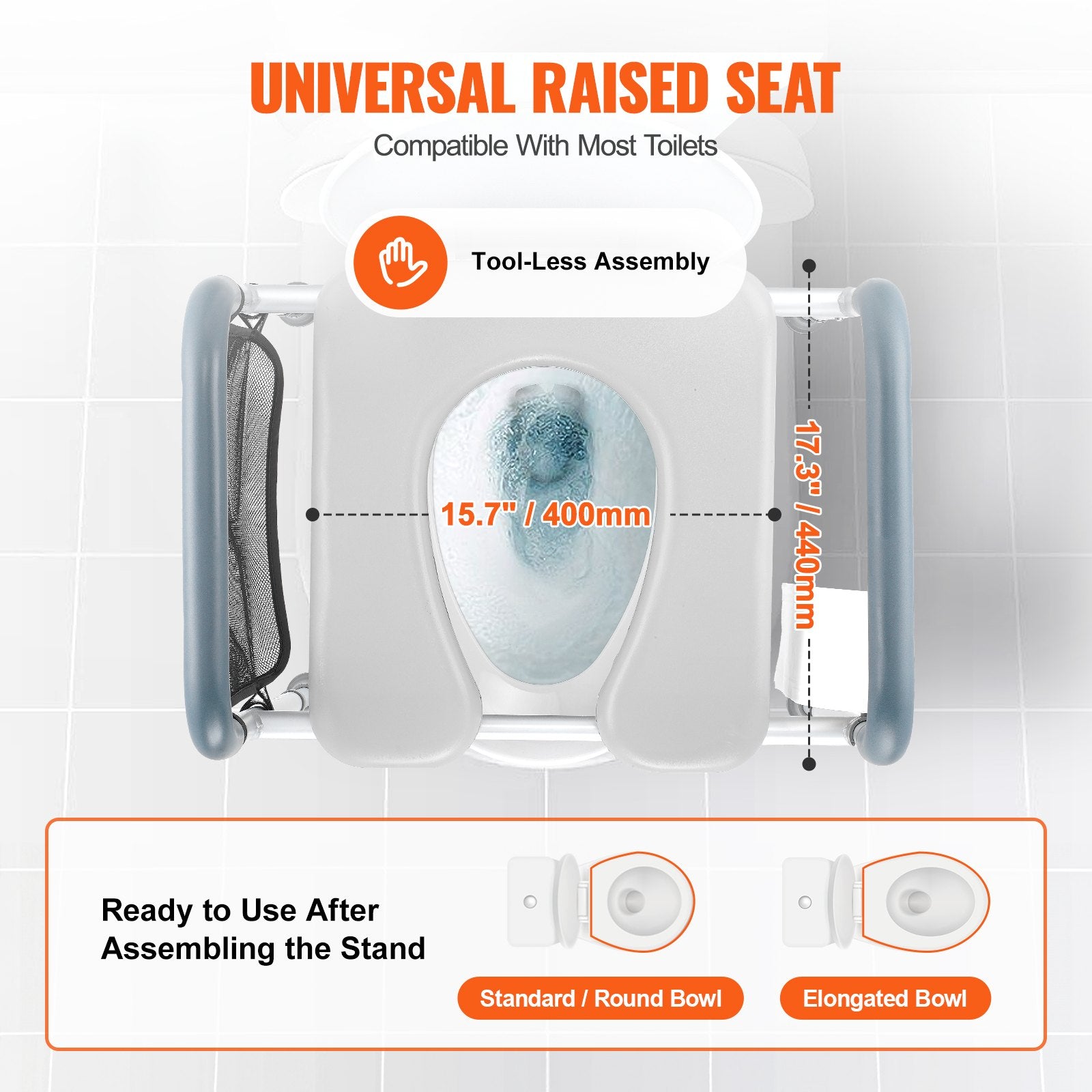 Raised Toilet Seat, 7-Position Height Adjustment 655-805 Mm, 158.7 kg Weight Capacity, with Comfort Padded V952-SJLDSJGMTZDLV1SLQV0