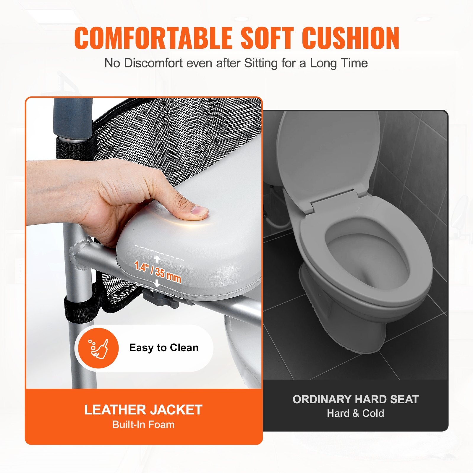 Raised Toilet Seat, 7-Position Height Adjustment 655-805 Mm, 158.7 kg Weight Capacity, with Comfort Padded V952-SJLDSJGMTZDLV1SLQV0