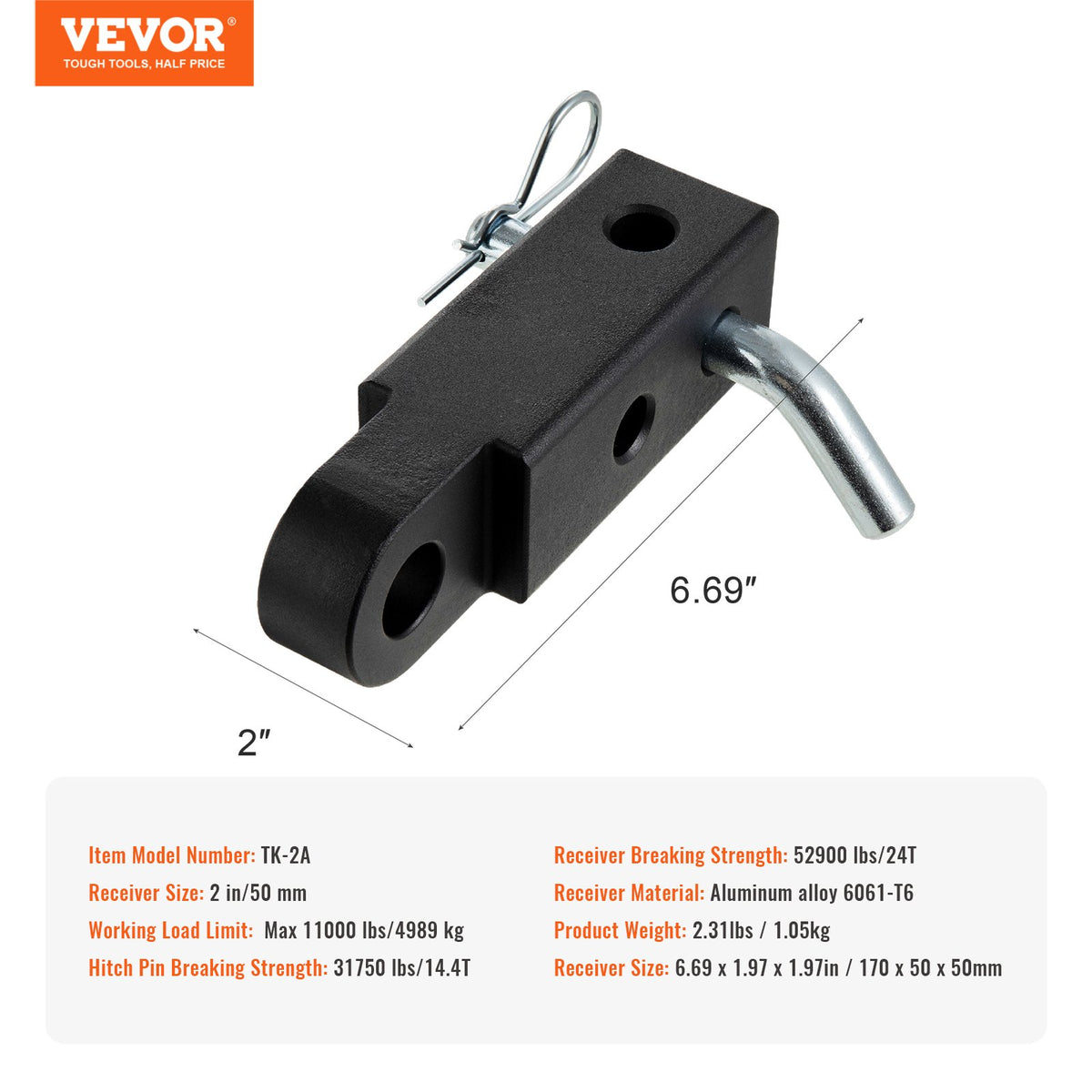 50mm Trailer Shackle Hitch Receiver Heavy Duty Tow Recovery for Truck Jeep V952-SJLHJ2IN5100YM00JV0