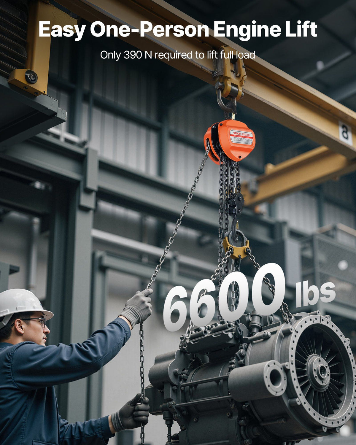 Hand Chain Hoist, 3 Ton Capacity, Manual Chain Block with Upgrade G80 Galvanized Chain, 3 m Lifting Height, V952-SJSLHL3T10FTV6ULT001V0