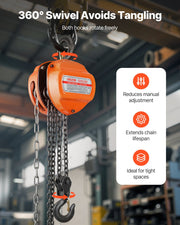Hand Chain Hoist, 3 Ton Capacity, Manual Chain Block with Upgrade G80 Galvanized Chain, 3 m Lifting Height, V952-SJSLHL3T10FTV6ULT001V0