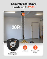 Hand Chain Hoist, 3 Ton Capacity, Manual Chain Block with Upgrade G80 Galvanized Chain, 6 m Lifting Height, V952-SJSLHL3T20FTM28SX001V0