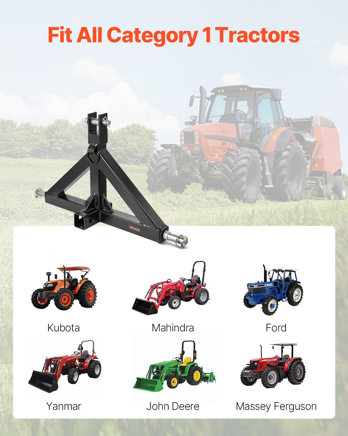 3 Point Hitch Receiver with 2 in Receiver, 3pt Quick Hitch Attachment, 3,000 lbs Capacity, Heavy Duty Tractor V952-SJXJSQDKDHBP6MZEX001V0