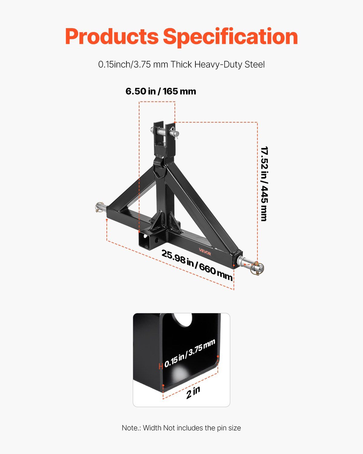 3 Point Hitch Receiver with 2 in Receiver, 3pt Quick Hitch Attachment, 3,000 lbs Capacity, Heavy Duty Tractor V952-SJXJSQDKDHBP6MZEX001V0