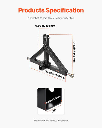 3 Point Hitch Receiver with 2 in Receiver, 3pt Quick Hitch Attachment, 3,000 lbs Capacity, Heavy Duty Tractor V952-SJXJSQDKDHBP6MZEX001V0