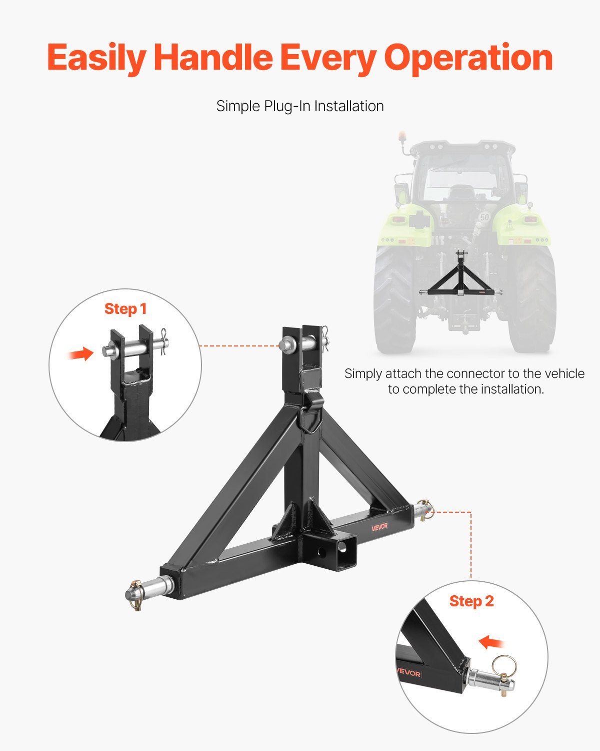 3 Point Hitch Receiver with 2 in Receiver, 3pt Quick Hitch Attachment, 3,000 lbs Capacity, Heavy Duty Tractor V952-SJXJSQDKDHBP6MZEX001V0