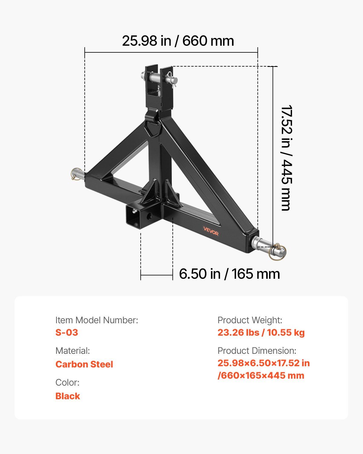 3 Point Hitch Receiver with 2 in Receiver, 3pt Quick Hitch Attachment, 3,000 lbs Capacity, Heavy Duty Tractor V952-SJXJSQDKDHBP6MZEX001V0