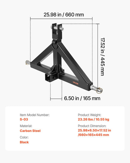 3 Point Hitch Receiver with 2 in Receiver, 3pt Quick Hitch Attachment, 3,000 lbs Capacity, Heavy Duty Tractor V952-SJXJSQDKDHBP6MZEX001V0