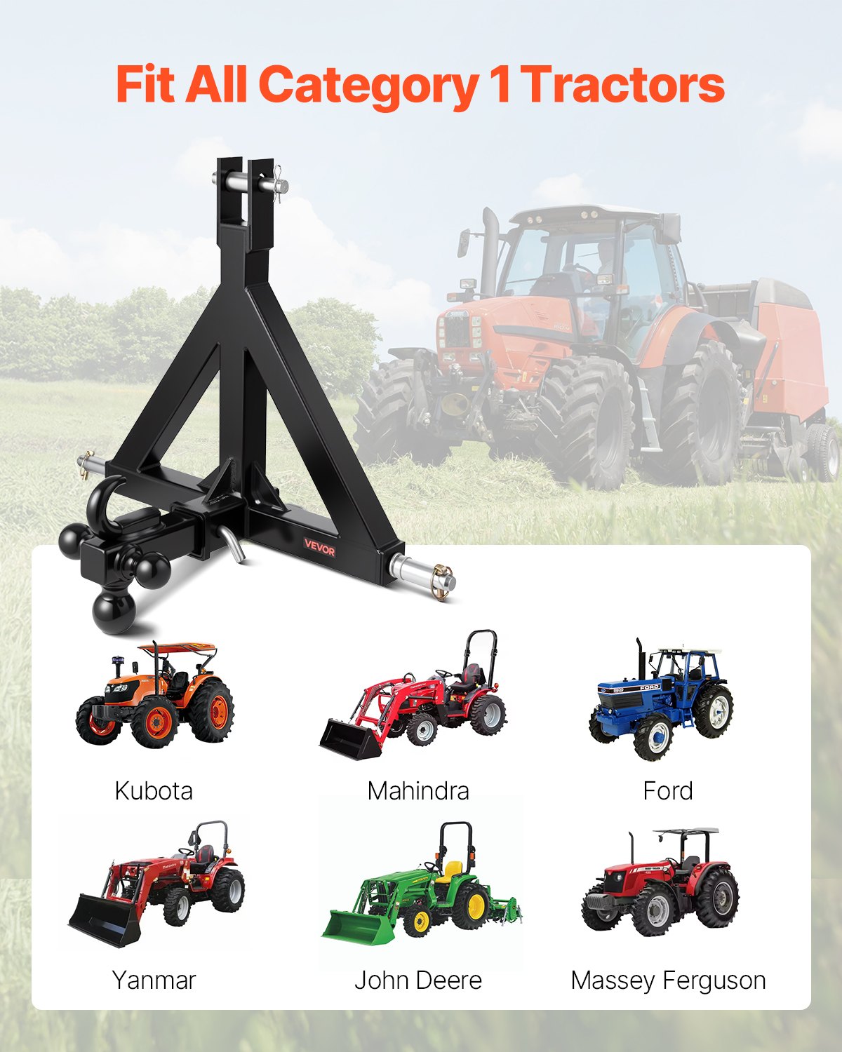 3 Point Trailer Hitch 2 in Receiver, 3pt Quick Hitch Attachment with 3 Trailer Balls, Tractor Tow Drawbar V952-SJXJSQDKSXTQ3L0DH001V0