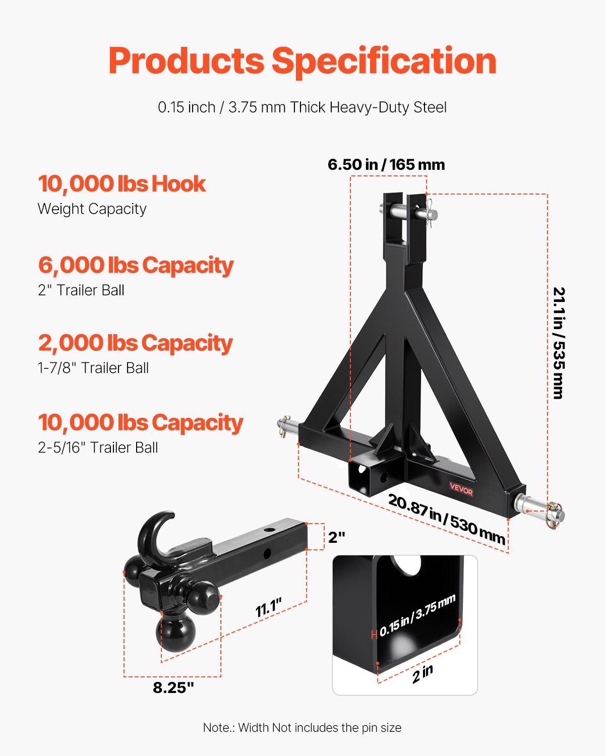 3 Point Trailer Hitch 2 in Receiver, 3pt Quick Hitch Attachment with 3 Trailer Balls, Tractor Tow Drawbar V952-SJXJSQDKSXTQ3L0DH001V0