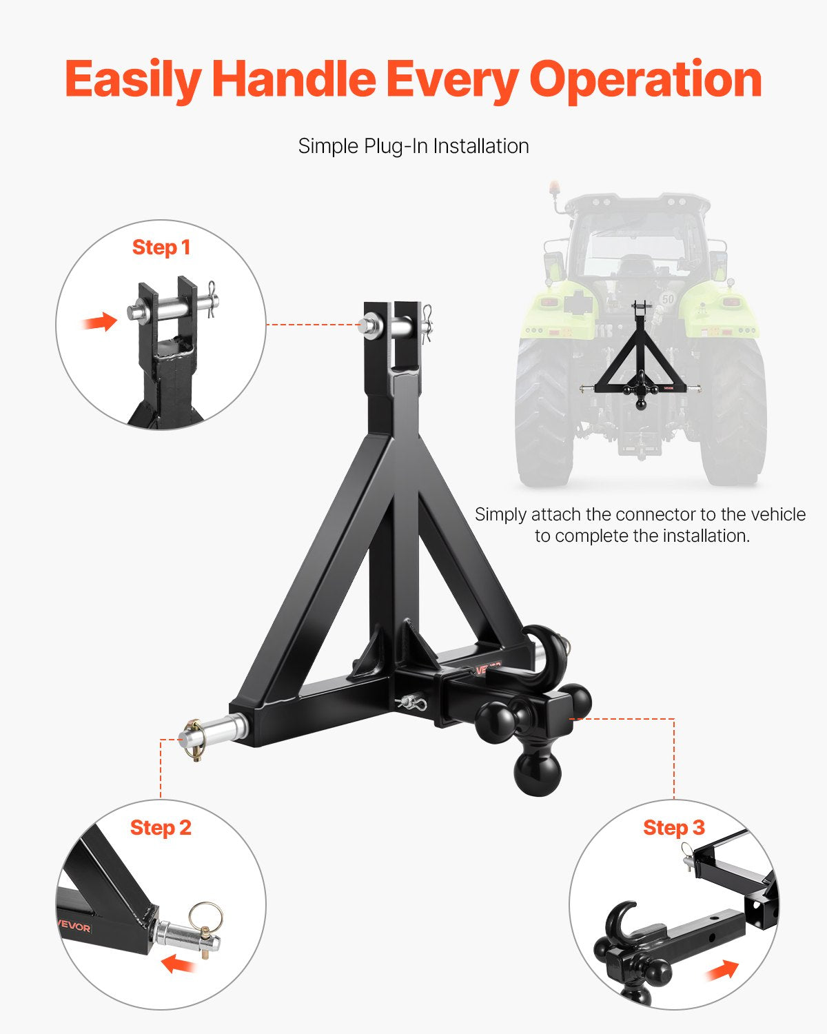 3 Point Trailer Hitch 2 in Receiver, 3pt Quick Hitch Attachment with 3 Trailer Balls, Tractor Tow Drawbar V952-SJXJSQDKSXTQ3L0DH001V0
