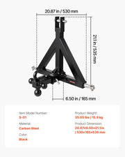 3 Point Trailer Hitch 2 in Receiver, 3pt Quick Hitch Attachment with 3 Trailer Balls, Tractor Tow Drawbar V952-SJXJSQDKSXTQ3L0DH001V0