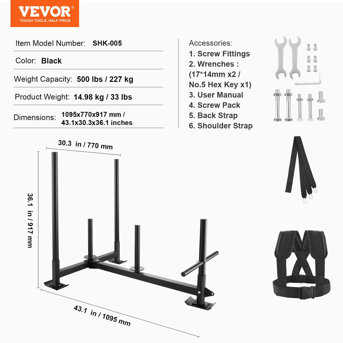 Weight Training Sled, Pull Push Power Sled with Handle, Fitness Strength Resistance Training, Steel Workout V952-SJXQTXSXTL123OVWYV0