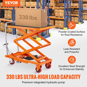 Hydraulic Lift Table Cart, 330lbs Capacity 50" Lifting Height, Manual Double Scissor Lift Table with 4 Wheels V952-SJYYSJPTCCS4BSRWBV0