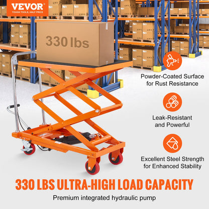 Hydraulic Lift Table Cart, 330lbs Capacity 50" Lifting Height, Manual Double Scissor Lift Table with 4 Wheels V952-SJYYSJPTCCS4BSRWBV0