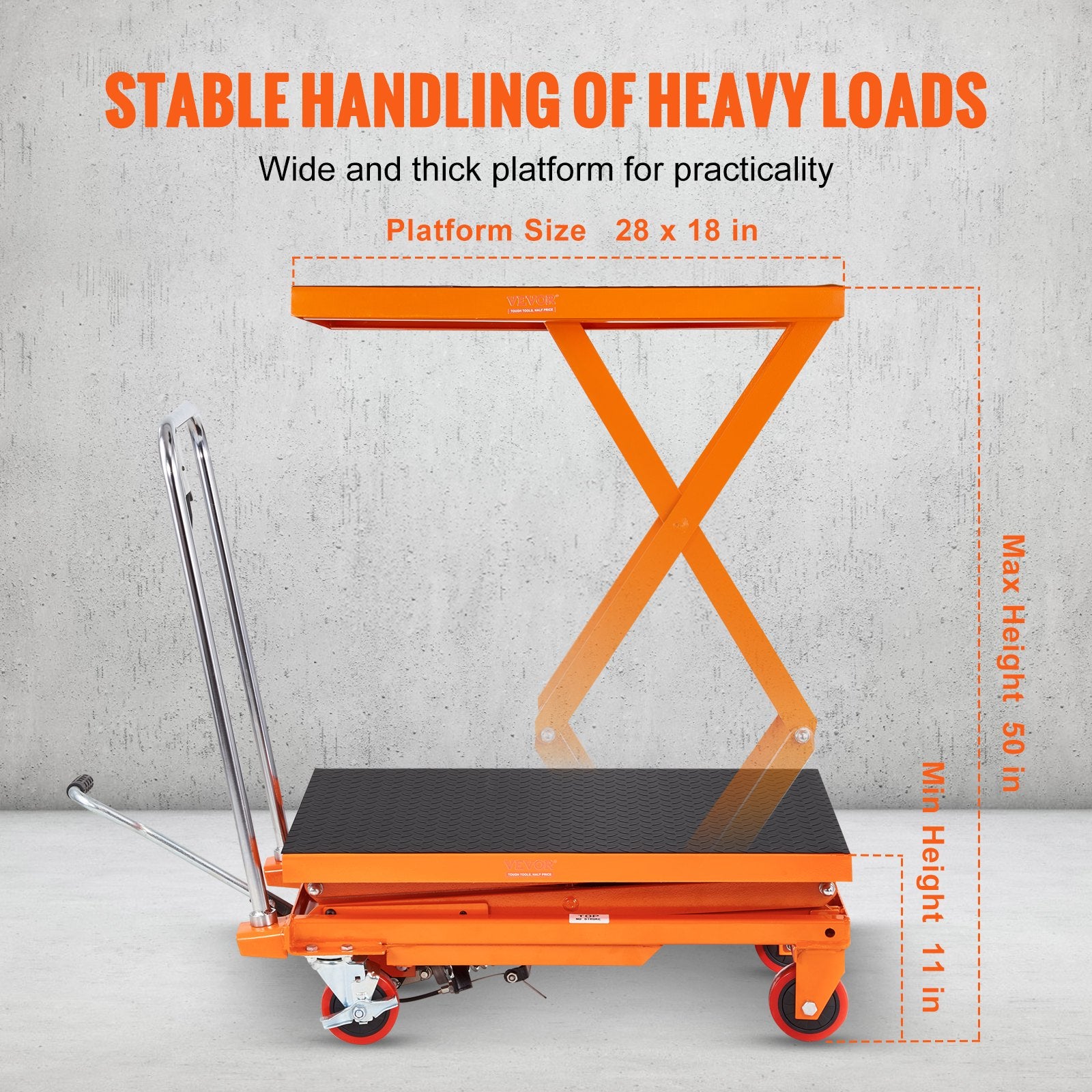 Hydraulic Lift Table Cart, 330lbs Capacity 50" Lifting Height, Manual Double Scissor Lift Table with 4 Wheels V952-SJYYSJPTCCS4BSRWBV0