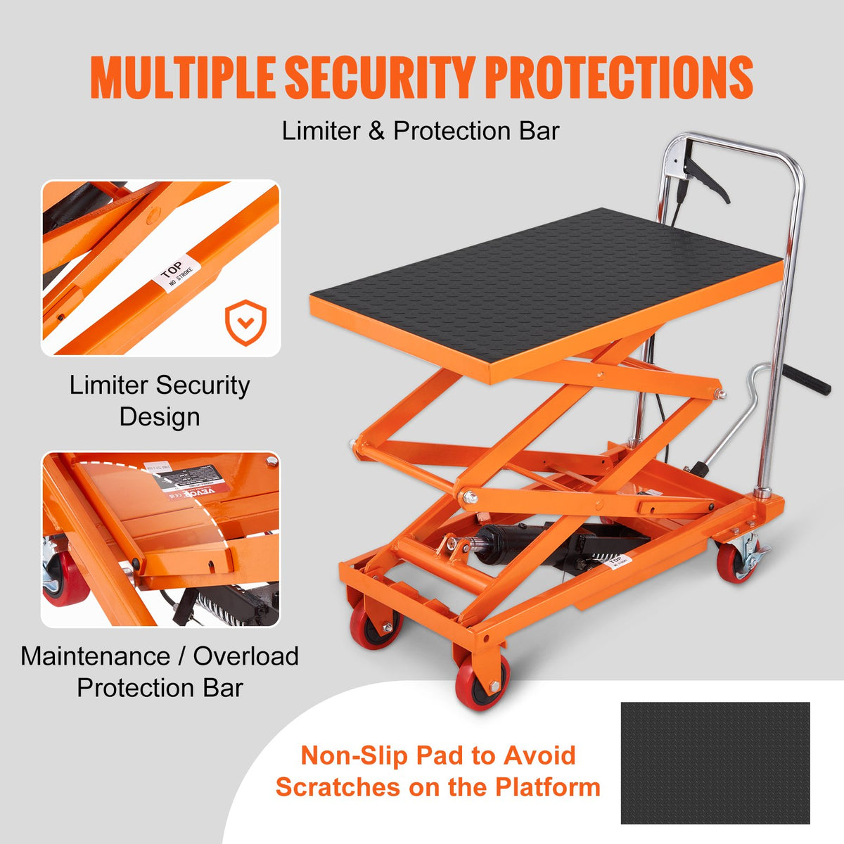 Hydraulic Lift Table Cart, 330lbs Capacity 50" Lifting Height, Manual Double Scissor Lift Table with 4 Wheels V952-SJYYSJPTCCS4BSRWBV0