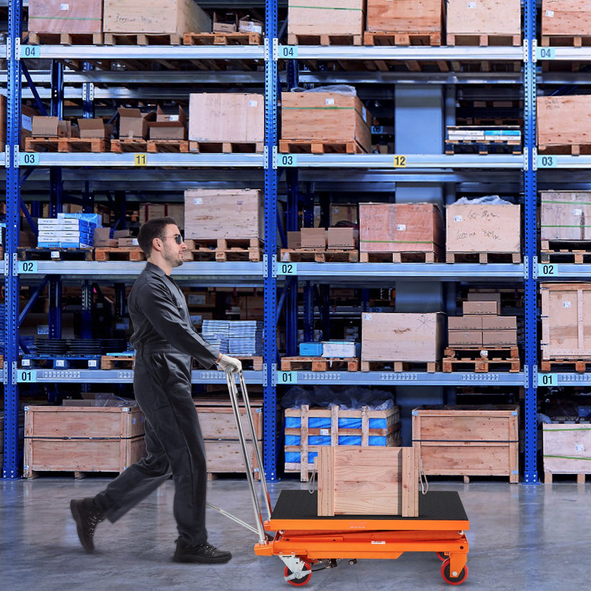 Hydraulic Lift Table Cart, 330lbs Capacity 50" Lifting Height, Manual Double Scissor Lift Table with 4 Wheels V952-SJYYSJPTCCS4BSRWBV0