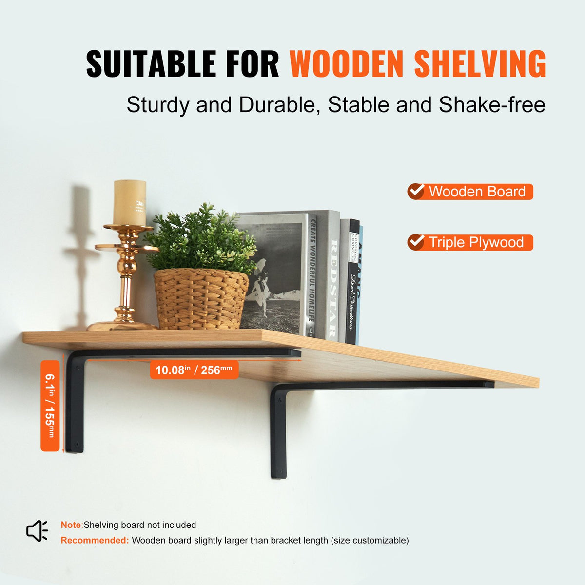 Shelf Bracket, Heavy Duty Floating Shelf Brackets 25.6 x 15.5 cm, 4 Pcs Brackets for Shelves, 5mm Thick Matte V952-SJZJGBZJYGHW5ZTBVV0