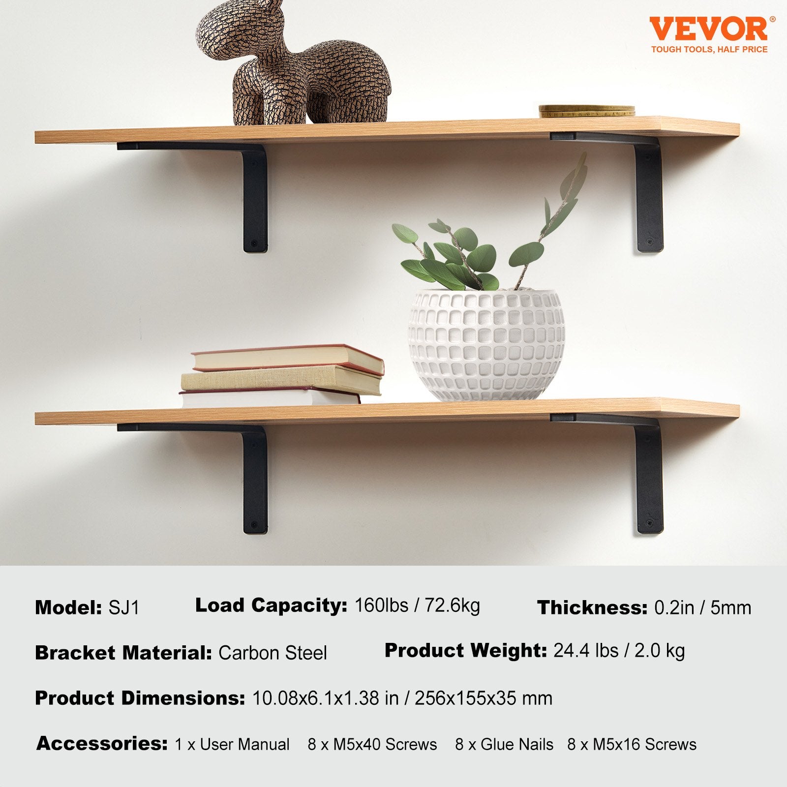 Shelf Bracket, Heavy Duty Floating Shelf Brackets 25.6 x 15.5 cm, 4 Pcs Brackets for Shelves, 5mm Thick Matte V952-SJZJGBZJYGHW5ZTBVV0