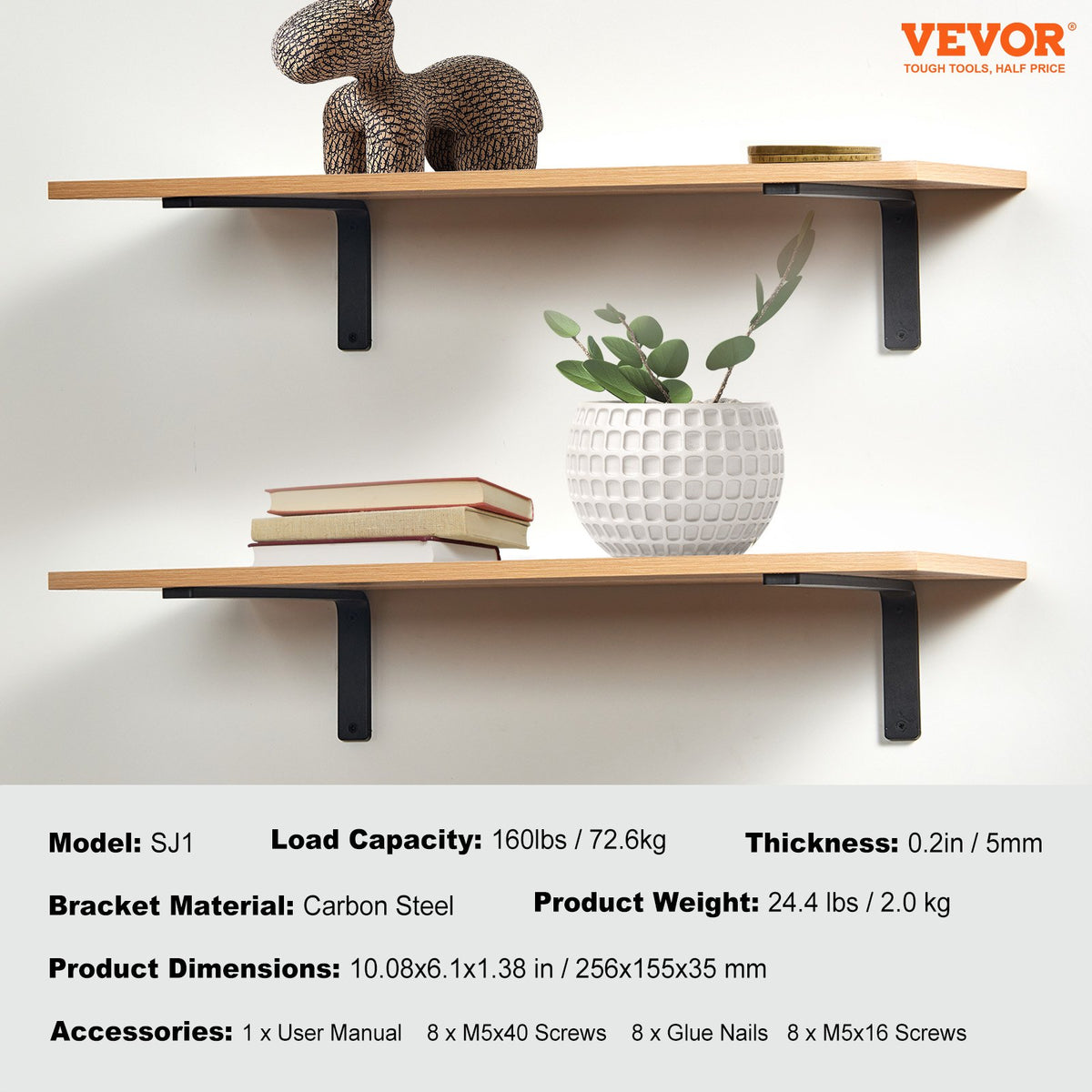 Shelf Bracket, Heavy Duty Floating Shelf Brackets 25.6 x 15.5 cm, 4 Pcs Brackets for Shelves, 5mm Thick Matte V952-SJZJGBZJYGHW5ZTBVV0
