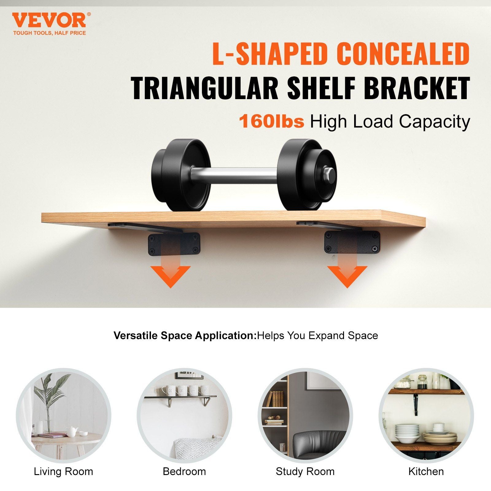 Shelf Bracket, 26.1cmL x 10cmW x 4.5cmH, 6 Pcs Heavy Duty Floating Shelf Brackets, Brackets for Shelves, 5mm V952-SJZJGBZJYGHW8B1EKV0