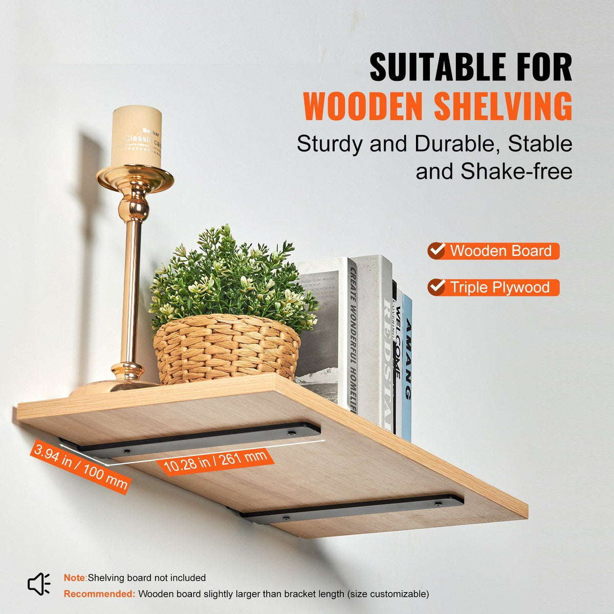 Shelf Bracket, 26.1cmL x 10cmW x 4.5cmH, 6 Pcs Heavy Duty Floating Shelf Brackets, Brackets for Shelves, 5mm V952-SJZJGBZJYGHW8B1EKV0