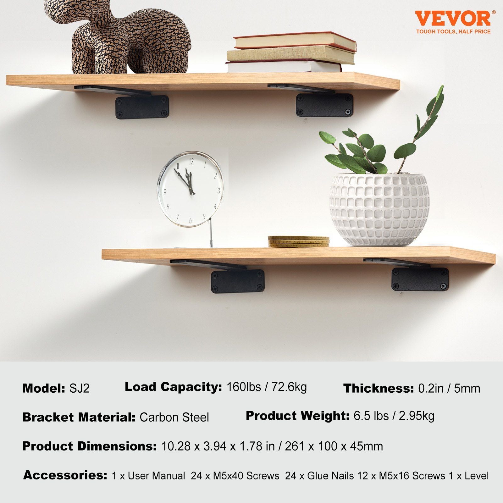Shelf Bracket, 26.1cmL x 10cmW x 4.5cmH, 6 Pcs Heavy Duty Floating Shelf Brackets, Brackets for Shelves, 5mm V952-SJZJGBZJYGHW8B1EKV0