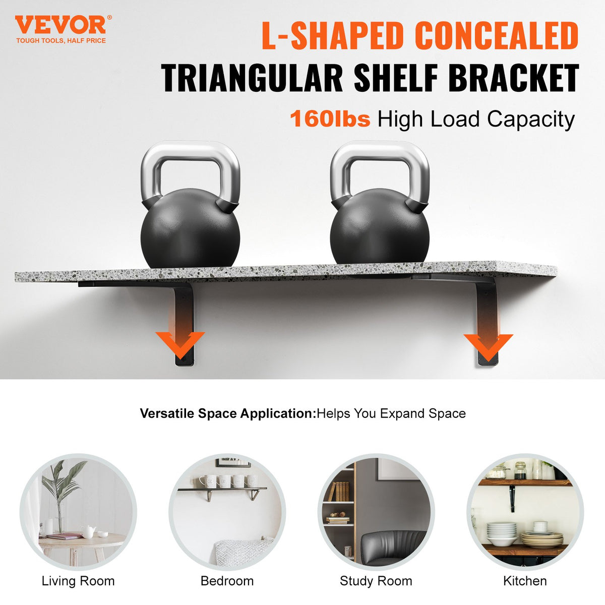 Shelf Bracket, 41 x 15.5 cm 4 Pcs, Heavy Duty Floating Shelf Brackets, Brackets for Shelves, 10mm Thick Matte V952-SJZJGBZJYGHWJF4D6V0