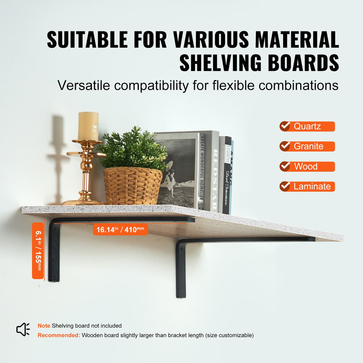 Shelf Bracket, 41 x 15.5 cm 4 Pcs, Heavy Duty Floating Shelf Brackets, Brackets for Shelves, 10mm Thick Matte V952-SJZJGBZJYGHWJF4D6V0