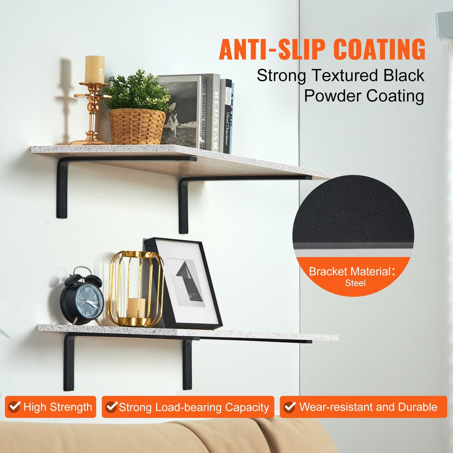 Shelf Bracket, 41 x 15.5 cm 4 Pcs, Heavy Duty Floating Shelf Brackets, Brackets for Shelves, 10mm Thick Matte V952-SJZJGBZJYGHWJF4D6V0