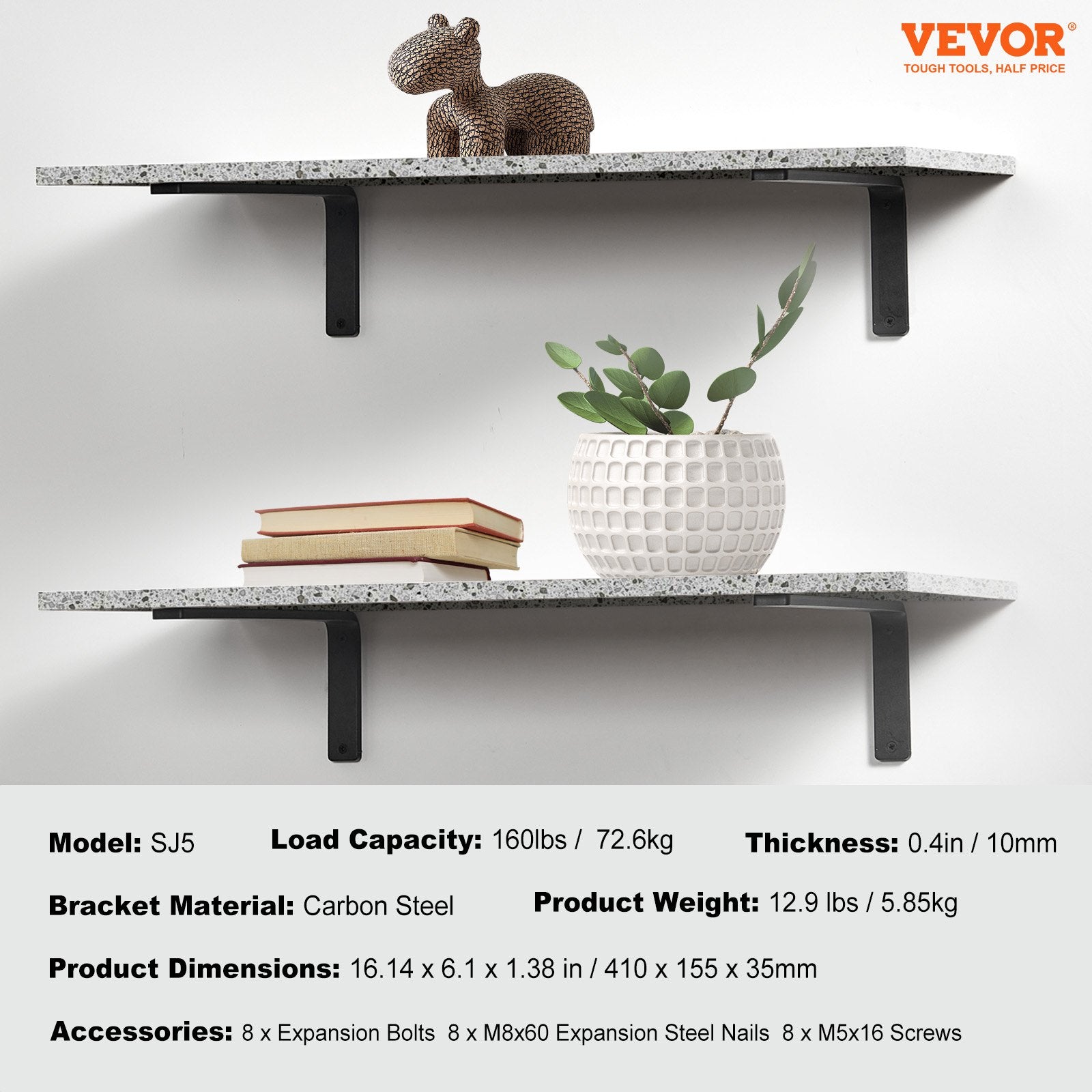 Shelf Bracket, 41 x 15.5 cm 4 Pcs, Heavy Duty Floating Shelf Brackets, Brackets for Shelves, 10mm Thick Matte V952-SJZJGBZJYGHWJF4D6V0