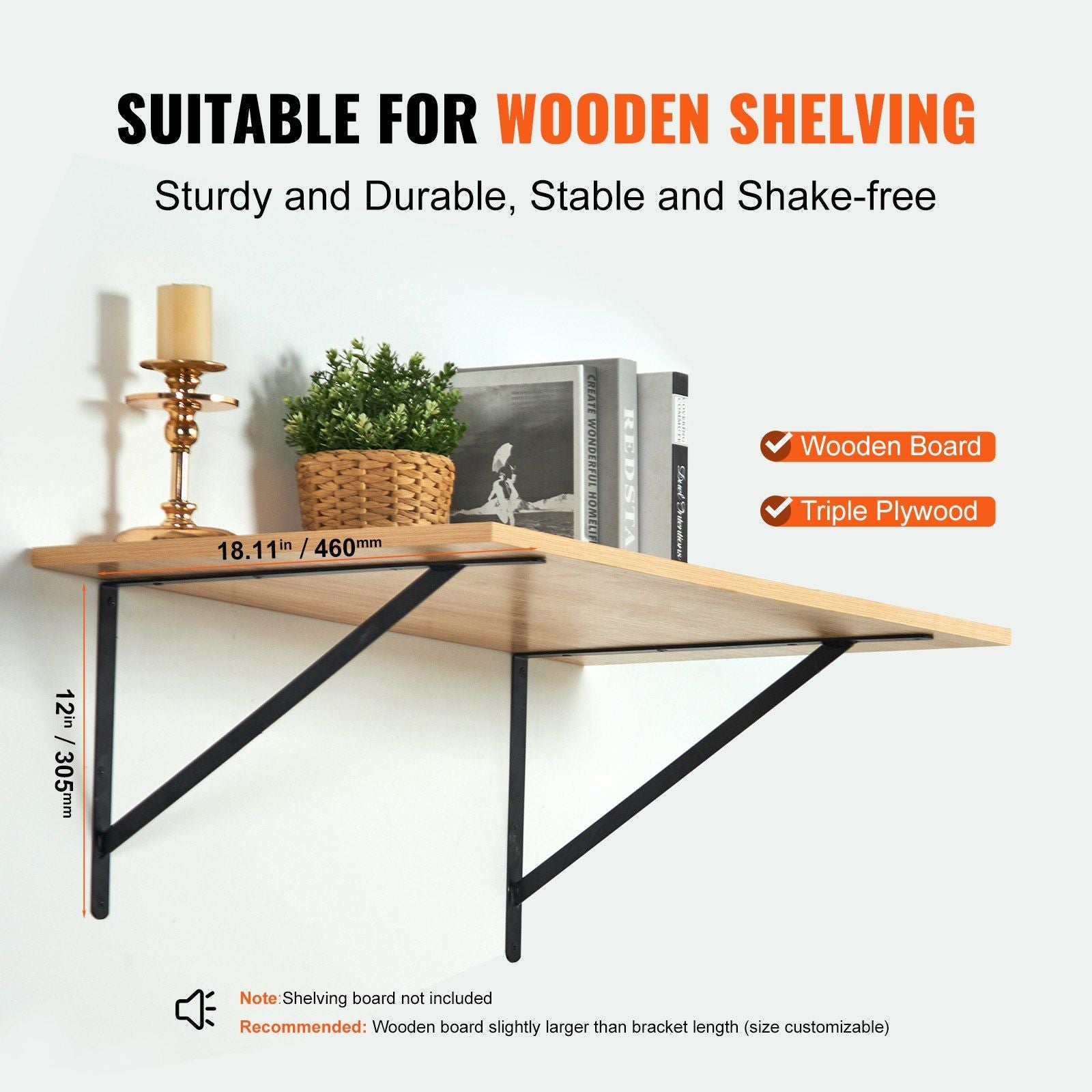 Shelf Bracket, 46 x 30.5 cm 12 Pcs, Heavy Duty Floating Shelf Brackets, Brackets for Shelves, 3mm Thick Matte V952-SJZJGBZJYGHWULB3QV0