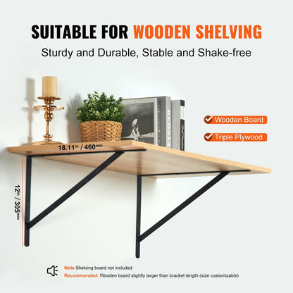 Shelf Bracket, 46 x 30.5 cm 12 Pcs, Heavy Duty Floating Shelf Brackets, Brackets for Shelves, 3mm Thick Matte V952-SJZJGBZJYGHWULB3QV0