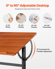 Drafting Table Adjustable 0 degrees-90 degrees Tilt Wooden Drawing Desk with H-Frame V952-SJZMZBDDZBDC3SG4Z001V0