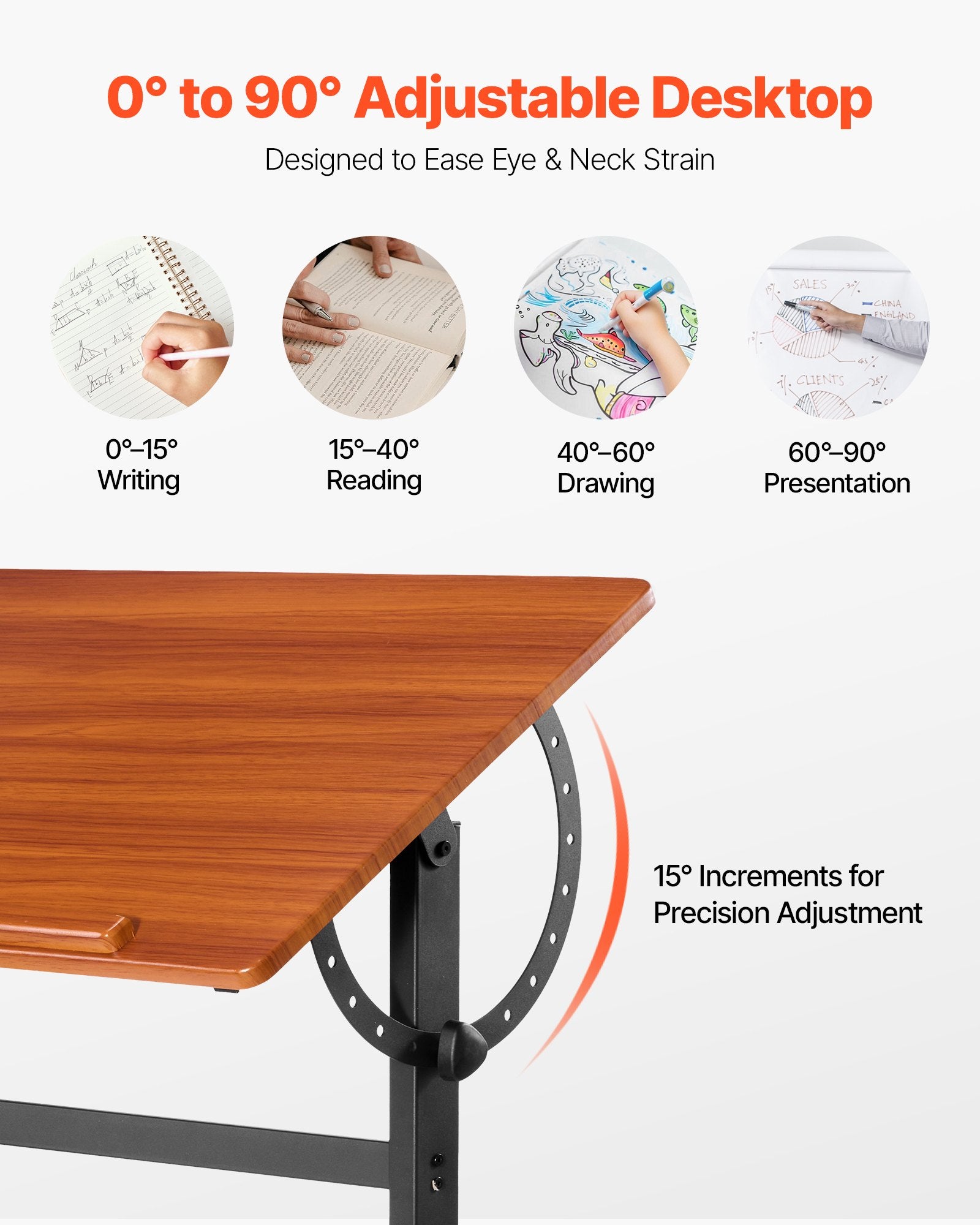 Drafting Table Adjustable 0 degrees-90 degrees Tilt Wooden Drawing Desk with H-Frame V952-SJZMZBDDZBDC3SG4Z001V0
