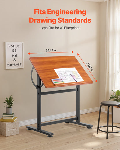 Drafting Table Adjustable 0 degrees-90 degrees Tilt Wooden Drawing Desk with H-Frame V952-SJZMZBDDZBDC3SG4Z001V0