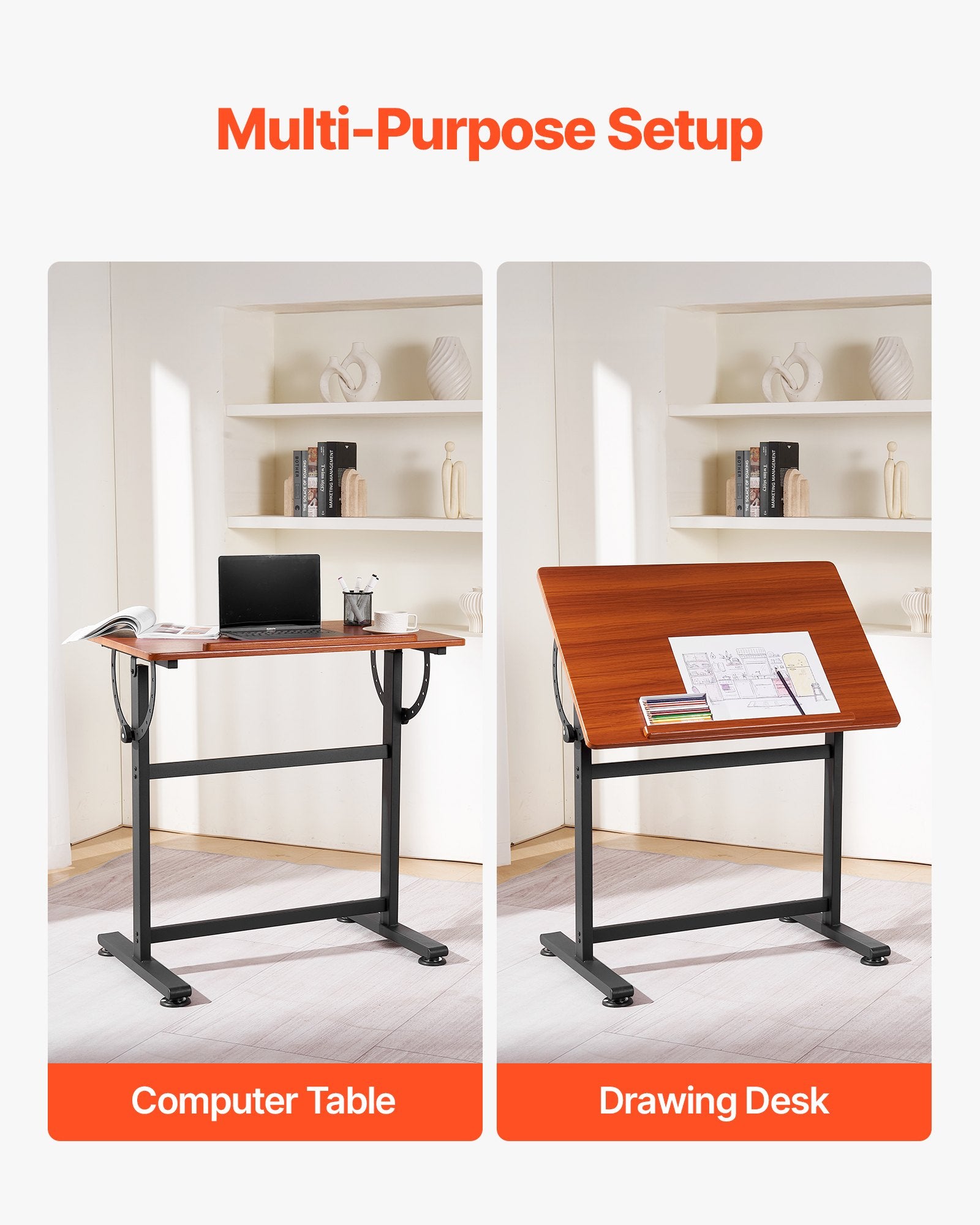 Drafting Table Adjustable 0 degrees-90 degrees Tilt Wooden Drawing Desk with H-Frame V952-SJZMZBDDZBDC3SG4Z001V0