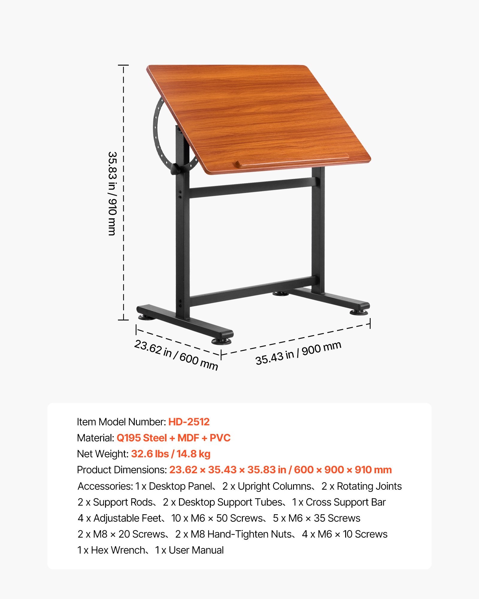 Drafting Table Adjustable 0 degrees-90 degrees Tilt Wooden Drawing Desk with H-Frame V952-SJZMZBDDZBDC3SG4Z001V0