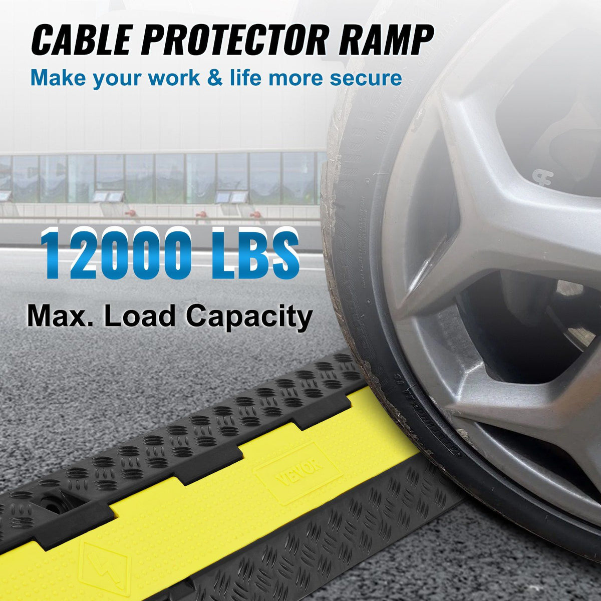 5 PCs Rubber Cable Protector Ramp, 2 Channel, 12000 lbs/axle Capacity Heavy Duty Hose Wire Cover Ramp V952-SKCDL52WH1111U72JV0